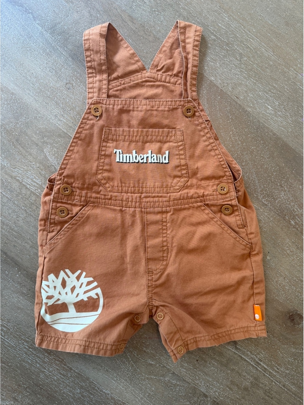 Timberland Baby Overalls Shorts 6-9 Months Orange Logo Cute Summer Outfit